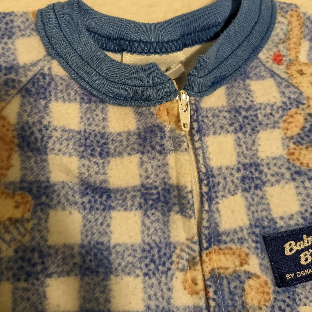 Vintage OshKosh Long-sleeved Zip-up Sleep Sack Plaid with Bears - RARE